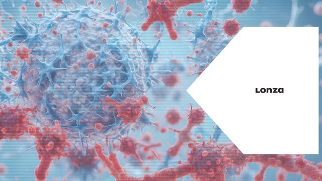 Blue abstract background showing microscopic cells, symbolizing cell therapy research. 