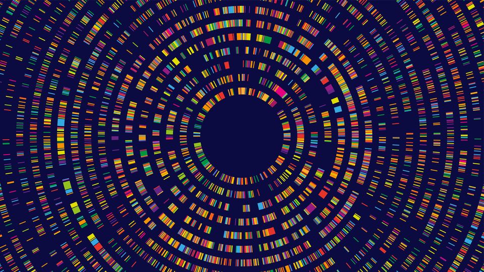 Colorful circular DNA sequence visualization representing data patterns in bioinformatics.