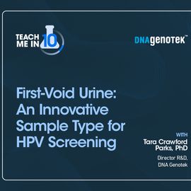 Dr Tara Crawford Parks smiling next to the title of her presentation "First-Void Urine: An Innovative Sample Type for HPV Screening " 