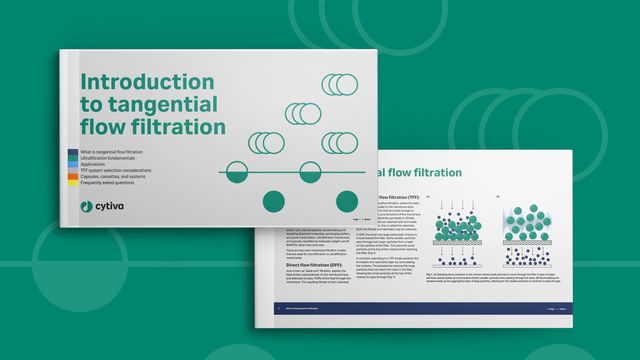 Cytiva eBook cover and inside page introducing tangential flow filtration with diagrams and key concepts 