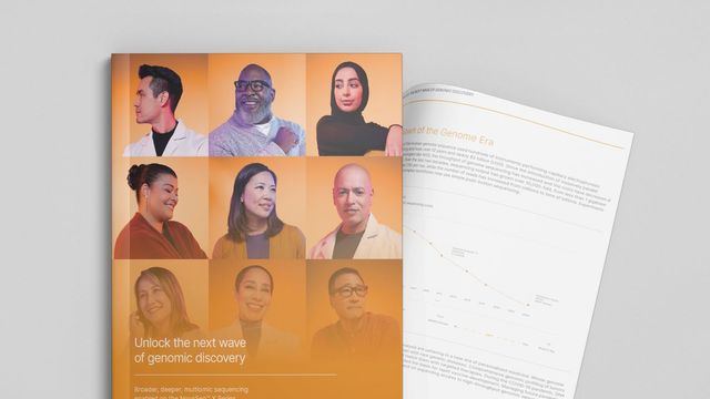 Cover of genomics discovery report highlighting diverse professionals in genetic research. 