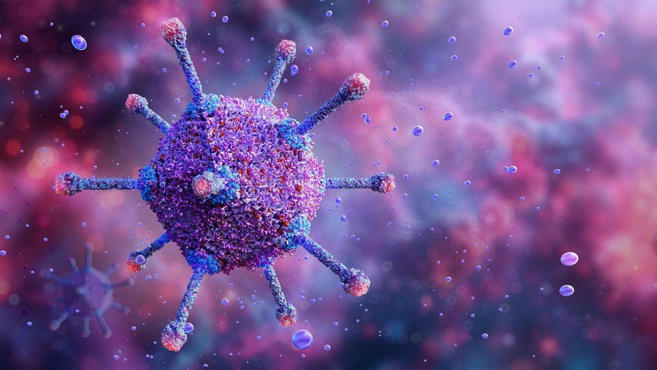 3D illustration of an adeno-associated virus (AAV), commonly used in gene therapy research.