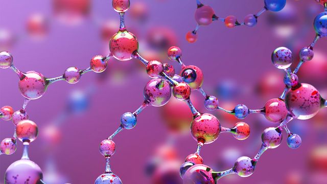 Colorful 3D molecular structure representing complex compounds analyzed in mass spectrometry. 