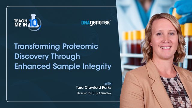 Dr Tara Crawford Parks smiling next to her presentation title: "Transforming Proteomic Discovery Through Enhanced Sample Integrity" 